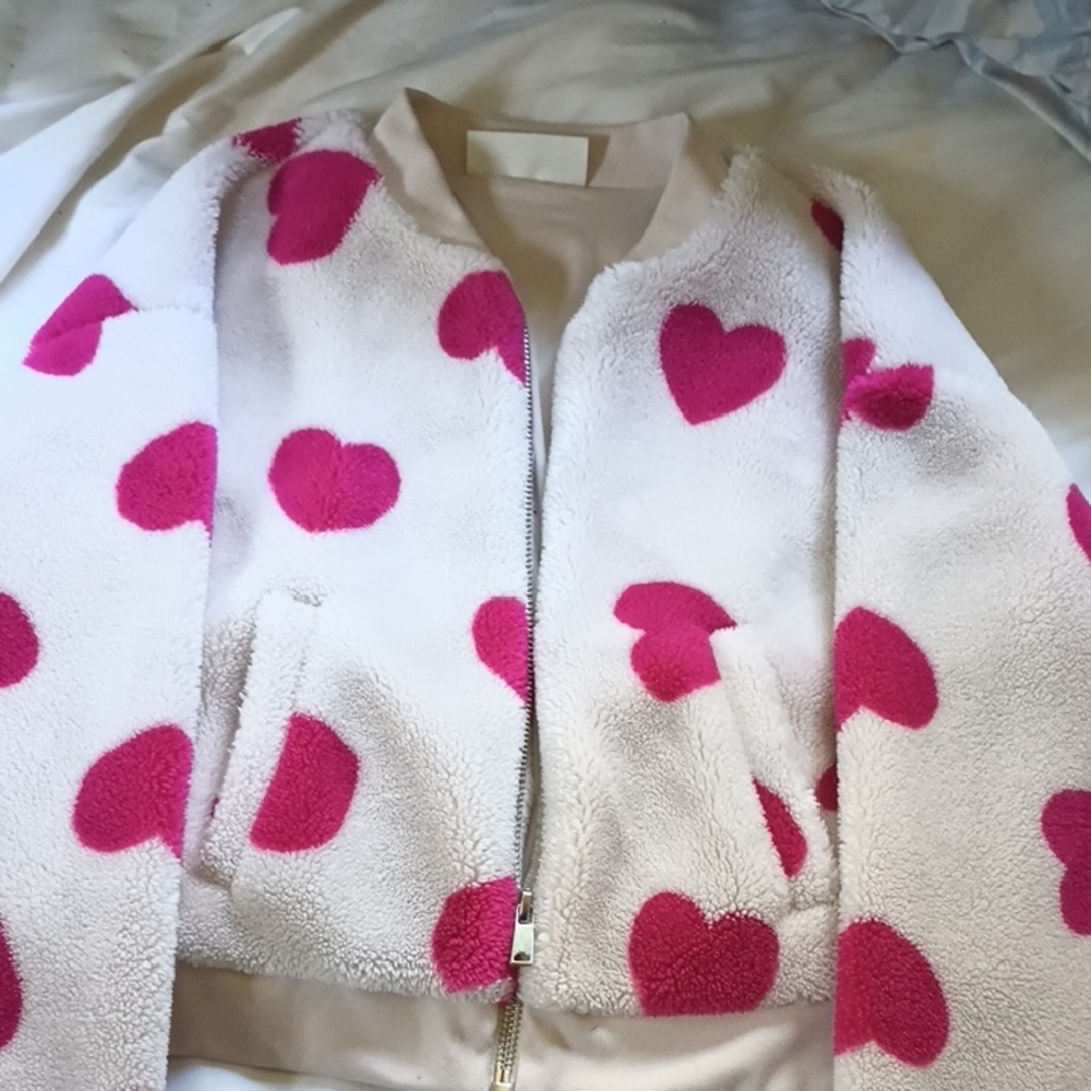Womens Heart Pattern Jacket - Hot Pink and White